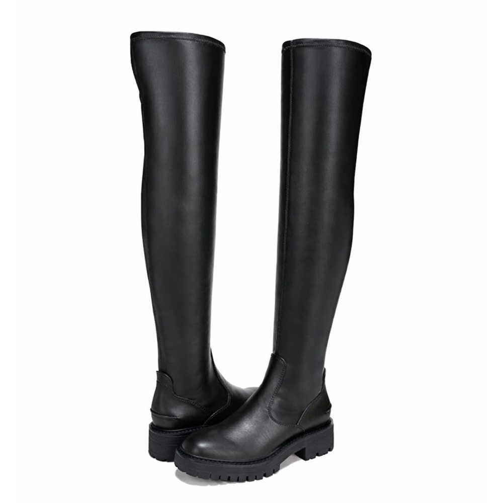Franco Sarto WIDE CALF Over The Knee Tall Faux Leather Boots Chunky Heel Black